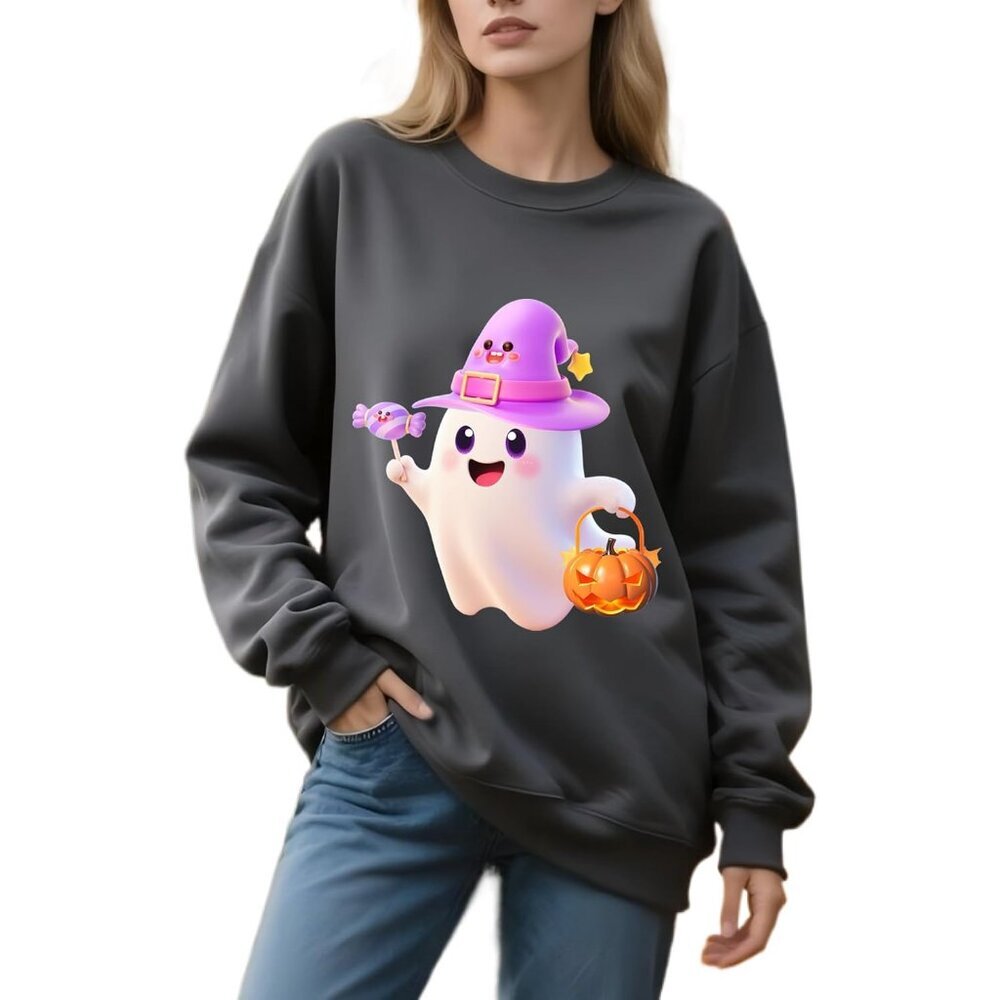 Women's Halloween Sweatshirt Cotton Blend Xx-Large Ghost Pumpkin Lantern
